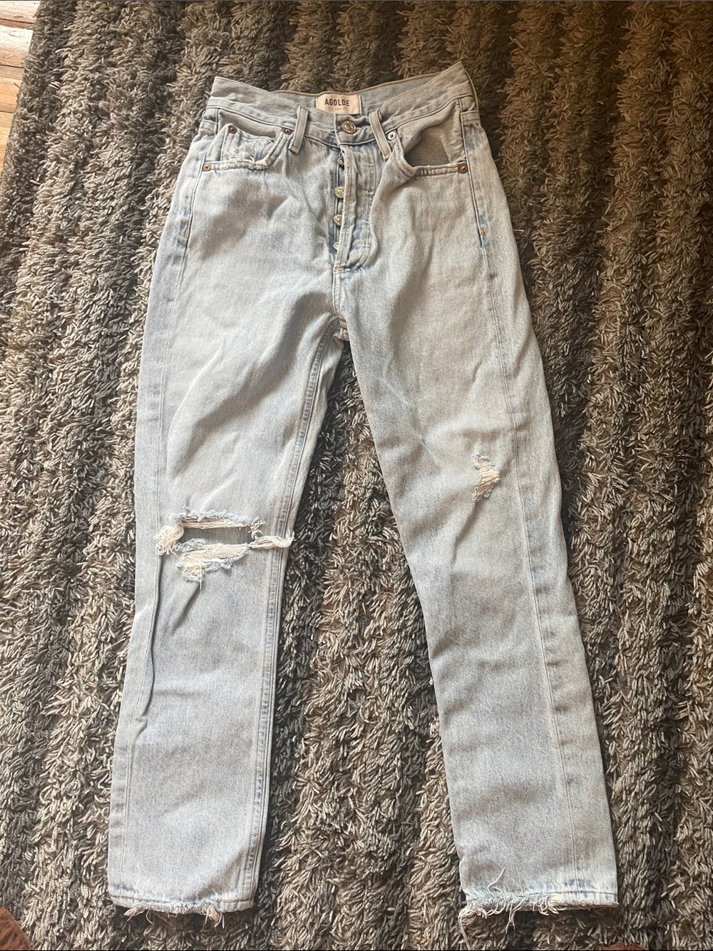 Agolde Light Wash High-Rise Distressed Jeans